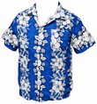 HAWAII HEMD - FLOWERS & ANCHOR - DUNKELBLAU